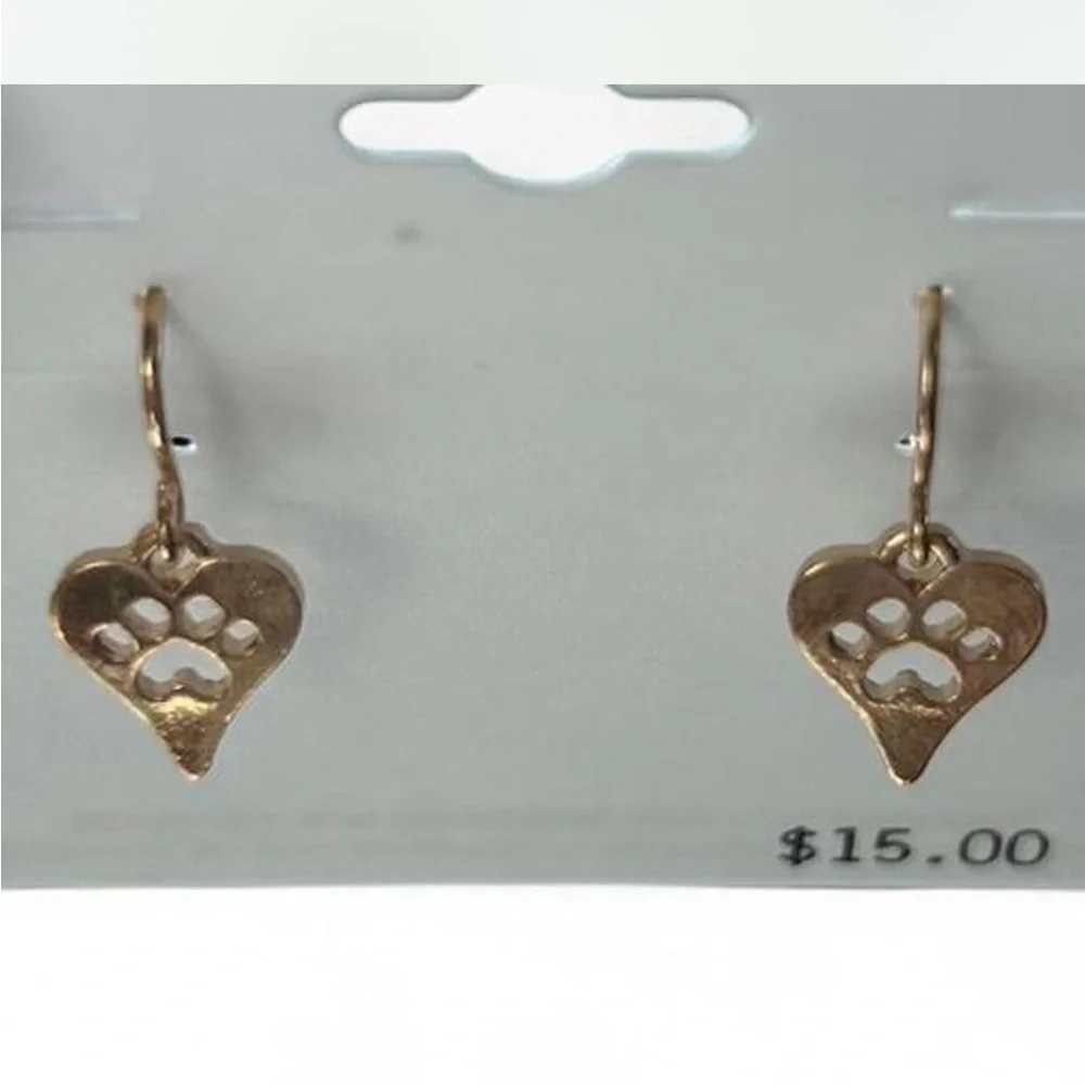 Heart Shaped Paw Print Earrings
